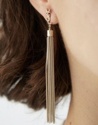 SAINT LAURENT LOULOU QUASTE GOLD METALL KETTE TROPFEN DAMEN OHRRINGE NEU MIT ETIKETT & Box
