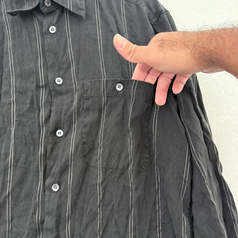 Camisa Ermenegildo Zegna Para Hombres M Negra Rayas Lino Negocios Informal Abotonada Foto 3 de 4