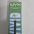 Green NYX Professional Makeup eyeliner in box with white logo and black arrow graphic on front.