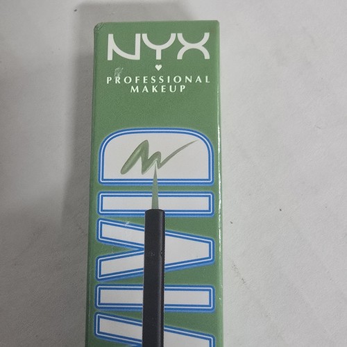 Green NYX Professional Makeup eyeliner in box with white logo and black arrow graphic on front.