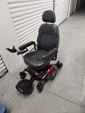 Merits Power Wheelchair Joystick Flip Up Armrests Black Seat Red Fenders