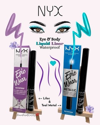 2x NYX Epic Wear Liquid Liner Bundle LILAC & TEAL METAL Waterproof Eye Body