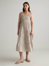 Quince 100% European Linen Smocked Midi Dress Flax XS Ruffle Tiered