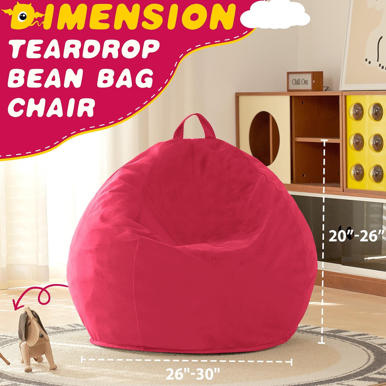 2FT Bean Bag Chair, 2' Beanbags Small Bean Bag Chairs with Filling, Teardrop ...