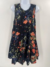 UO Ecote M Floral Trapeze Swing Mini Dress Raw Hem Deep Back Tie Boho Grunge