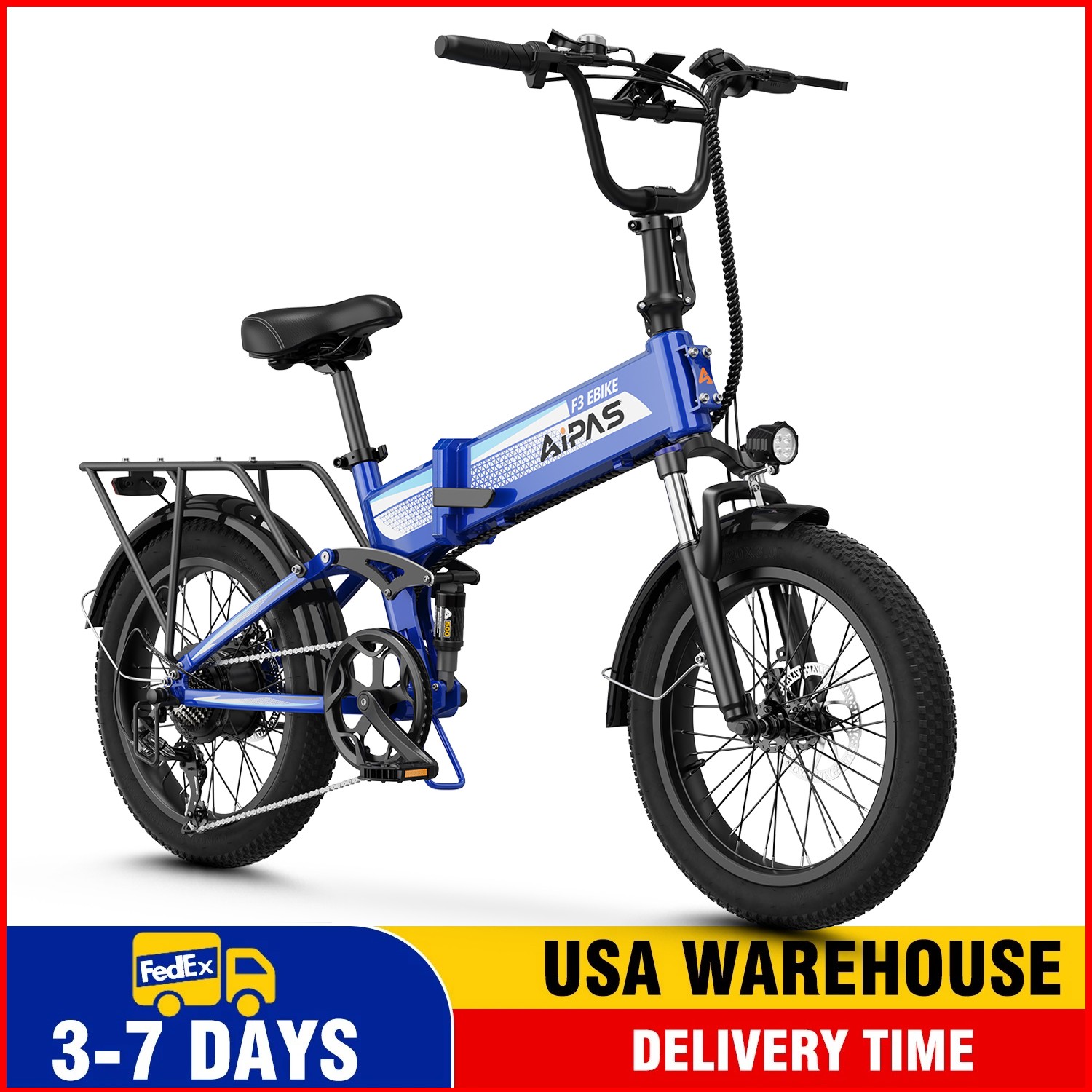 20" Fat Tire 1500W 48V 12.8Ah Electric Bike Folding Mountain