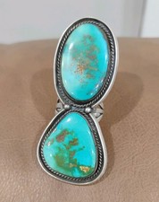 Huge 2.75" Native Navajo Sterling silver Green Blue Turquoise Vtg ring
