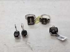925 Sterling Silver Smoky Quartz Jewellery Set 2 Rings Size O Earrings Pendant