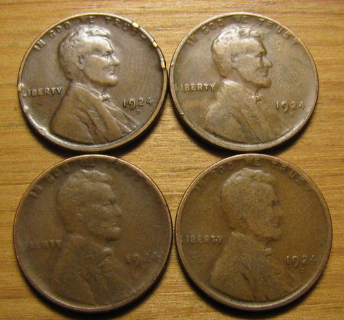 LOTE DE (4) CENTAVOS DE TRIGO DENVER LINCOLN 1924 D DE PENNY COLECCIÓN CONJUNTO MONEDAS