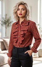 RALPH LAUREN SPORT RED PLAID RUFFLE BOUSE NWT 2 4