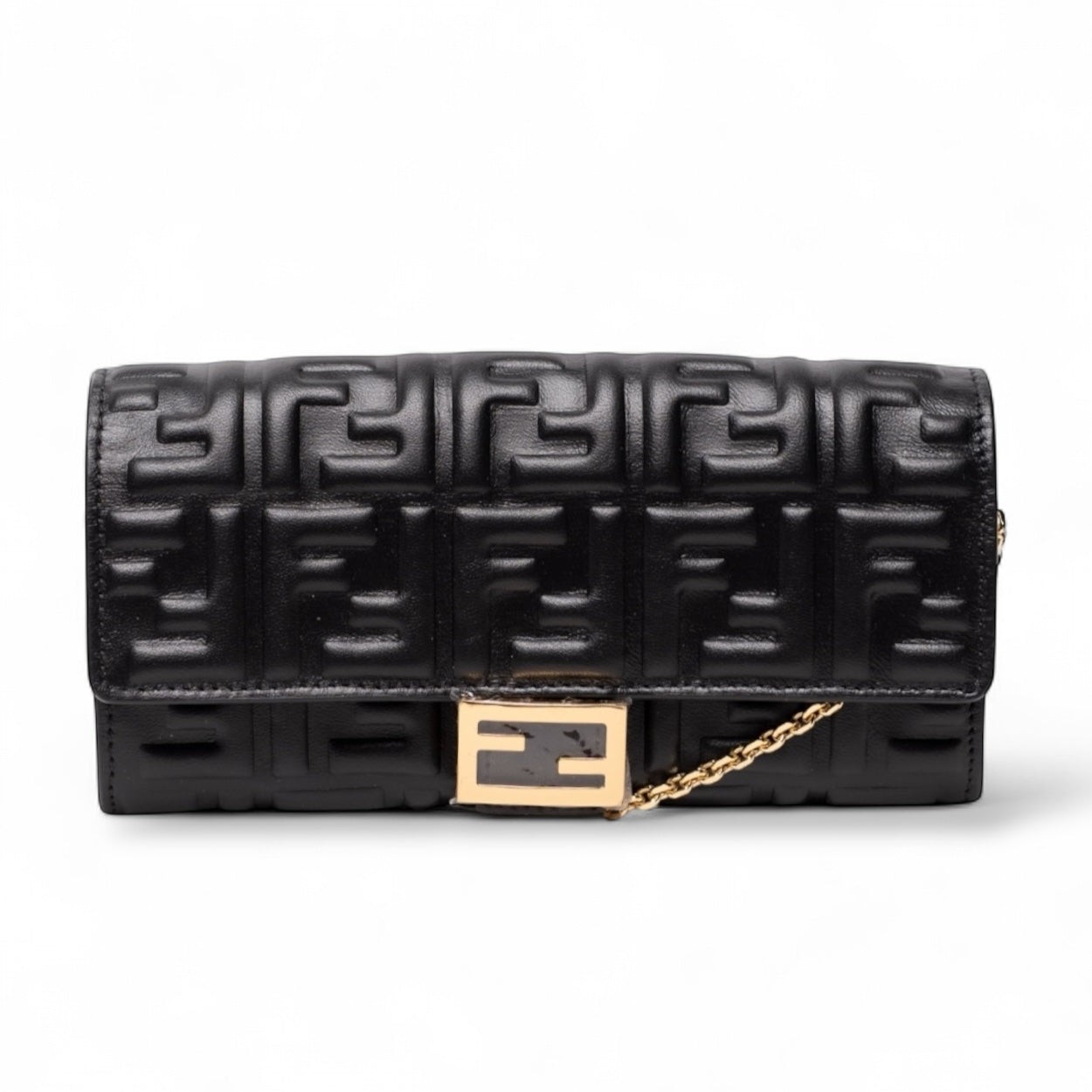 Fendi Baguette Continental Wallet On A Chain, Black