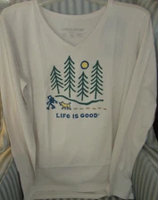 NWT! LIFE IS GOOD WMS L/S CRUSHER-LITE  V-TEE..."HIKING THROUGH THE WOODS". (XL)