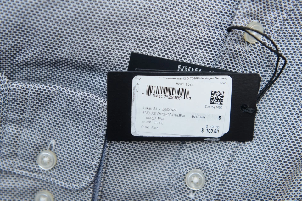 HUGO BOSS Hombre Lukas Corte Normal Azul Oscuro Lunares Informal Deporte Algodón - Imagen 4 de 4