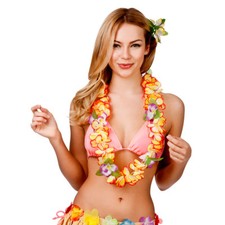 Hula Girl Hawaiian Orange Orchid Lei Womens Fancy Dress Accessory 8.5 cms