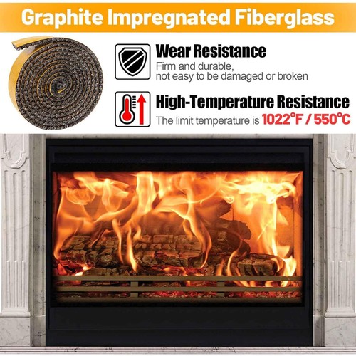 Wood Stove Replacement Gasket, Self Adhesive Fiberglass Rope Fireplace Tape Seal - Imagen 5 de 15