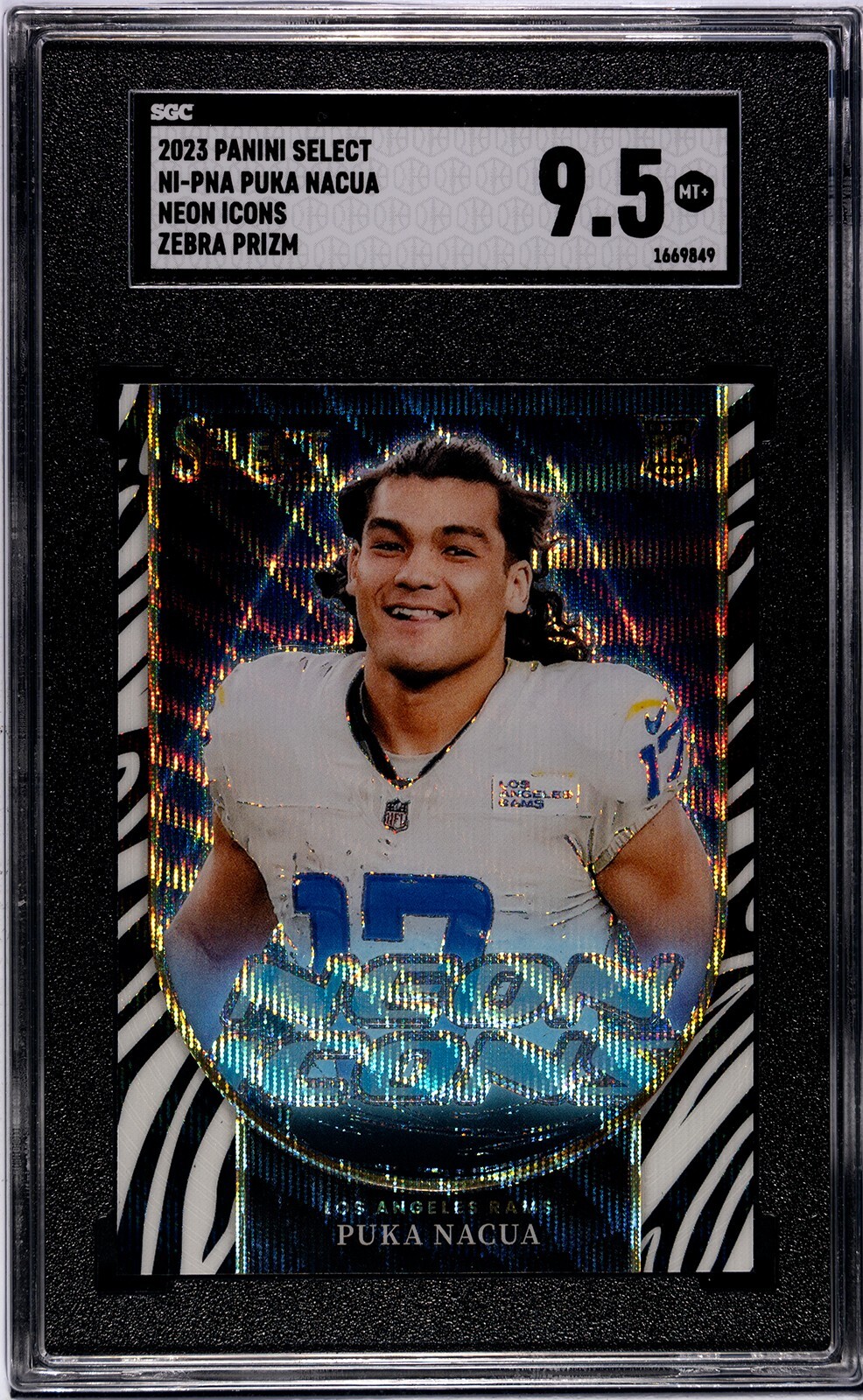 23' Panini Select #NI-PNA Puka Nacua Neon Icons Zebra Prism SGC 9.5 ULT RARE RC!