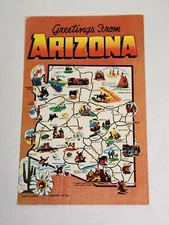 Greetings from Arizona map vintage postcard unposted Plastichrome