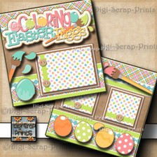 COLORING EGGS 2 premade scrapbook pages paper piecing EASTER DIGISCRAP A0443