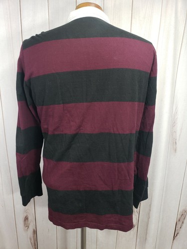 American Eagle L Button Collar Rugby Crest Logo Polo Shirt Purple Black Stripe - Picture 2 of 7