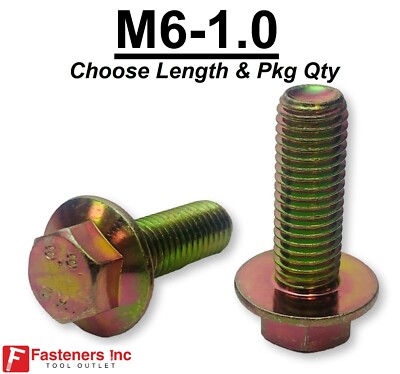 M6-1.0 Grade 8.8 Metric Flange Bolts Yellow Zinc (Choose Length & Qty's)