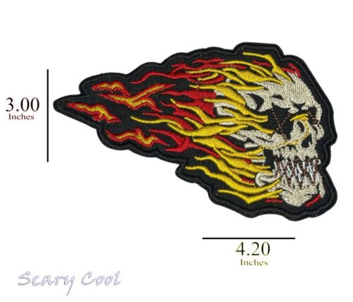 New Skull Demon Fire Flames Horror Gothic Embroidered Biker Iron On Patch - Picture 3 of 3