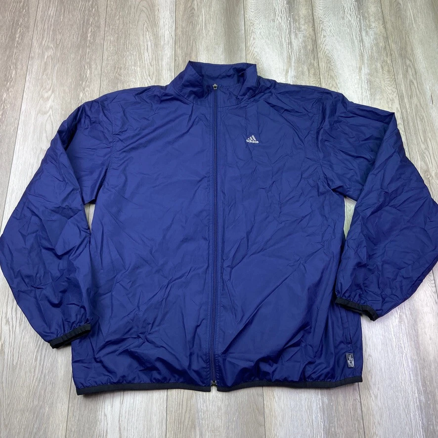 VINTAGE Adidas Windbreaker Jacket Mens XL Blue Full Zip Mock Neck Logo Men Y2K