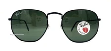 RAY BAN Hexagonal Black Flat Sunglasses 3548 002/58 POLARIZED Green Lenses  51mm