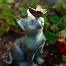 Resin Cat Garden Statue with Butterfly Outdoor Animal Figurine Yard Decoration