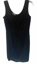 JMD New York India Black Beaded Silk Dress PS Medium Vintage Cocktail Evening