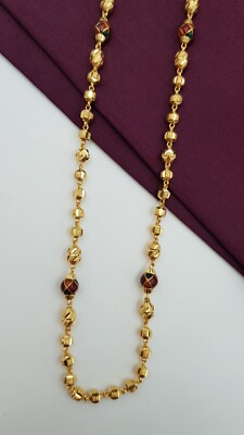 Enamelling 22K Gold Chain Necklace Gold Ball Mala Ball Beaded