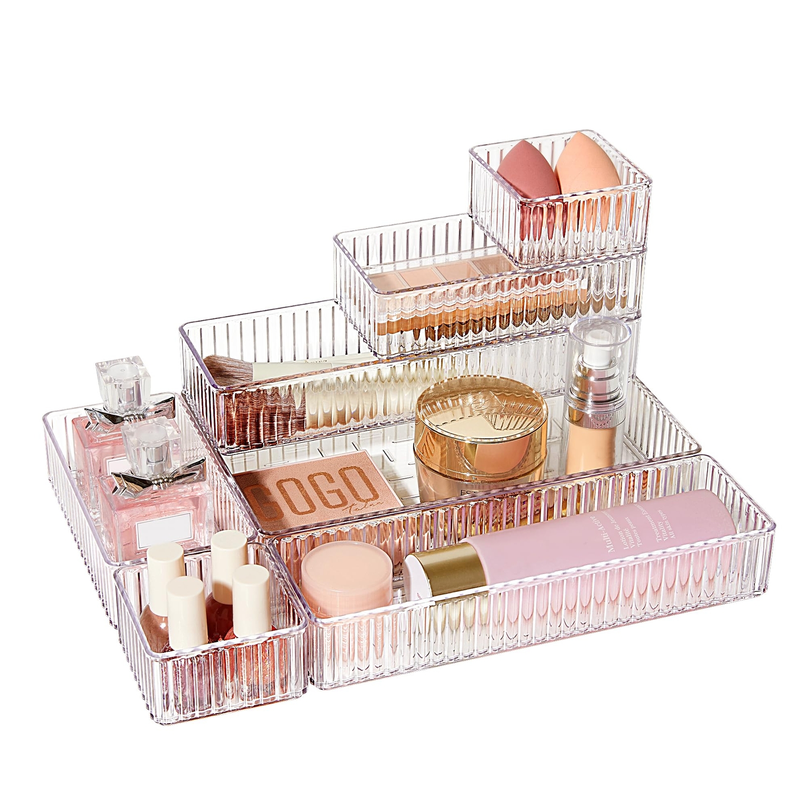 Vtopmart 7 PCS Clear Drawer Organizers Bins, 4-Size Stackable Makeup and Vani...