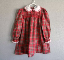 Vintage Girls Red Dress Plaid Long Sleeve Size 4