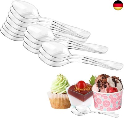 100 Stück Plastiklöffel, Mini Clear Plastic Spoons(3.74 Zoll /9.5cm) S
