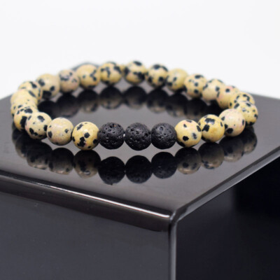 103 kt Natürlicher Lava & Dalmatiner Jaspis Perlen Dehnbar Armband JK-45E352