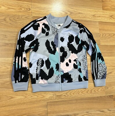 Adidas Jacket Multicolor Zip Up Stripes Tricot Animal Print Girls Size  Large