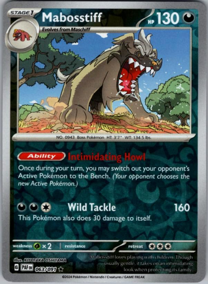 Pokemon - Mabosstiff - 063/091  - Reverse Holo - Paldean Fates  - NM/M - NEW