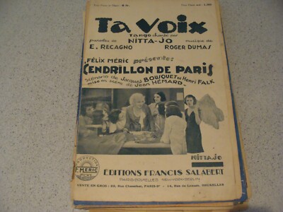 Partition - TA VOIX du Film ''CENDRILLON DE PARIS'' - NITTA-JO - Recagno -1930 (73