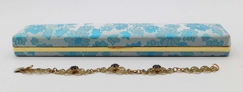 Vintage Sentiment 14k L Gold Overlay Genuine Garnet Red stone filigree bracelet - Picture 15 of 24