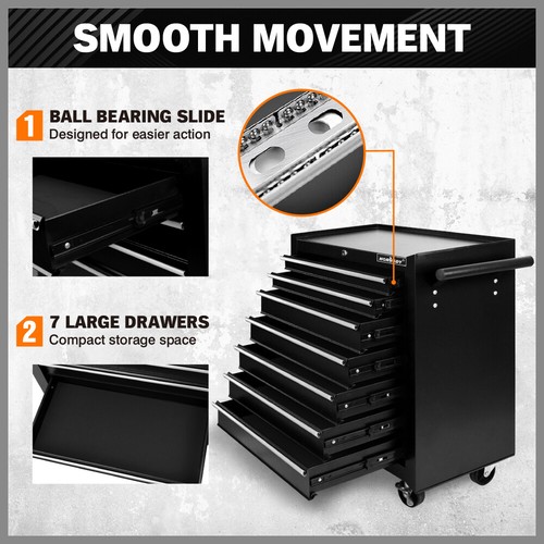7 Drawer Tool Box Trolley Cabinet Storage Cart Garage Toolbox Organiser 80kg New - Picture 6 of 13