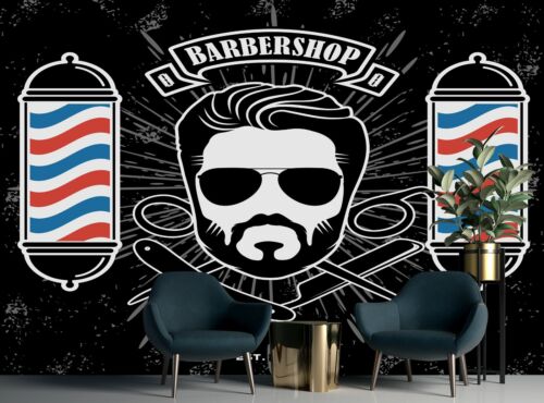 Papel pintado de pared mural barbero decoración de pared enorme póster de papel pasta libre - Imagen 2 de 6