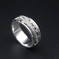 Anillos de plata esterlina talla 8-12 para hombre anillo giratorio dragón de plata vintage