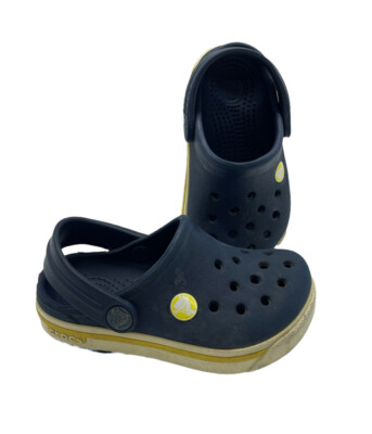 Crocs Navy White Yellow Stripe Crocband Clogs Sandals Toddler Unisex Size C 4-5