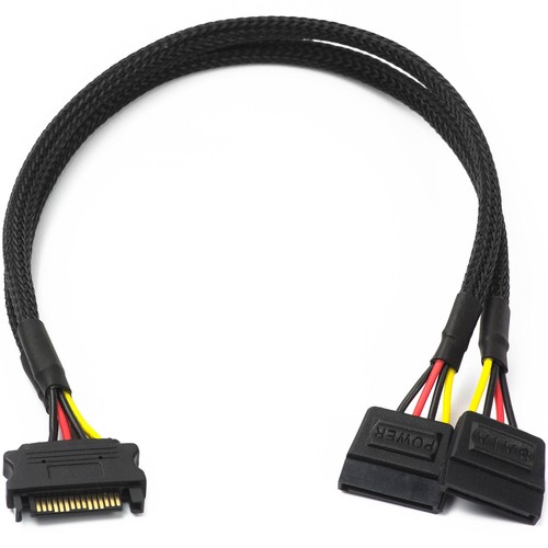 CRJ 15-Pin SATA Power Y Splitter Cable - 12-inch 30cm Black Sleeved - 2 Way A... - Picture 2 of 3