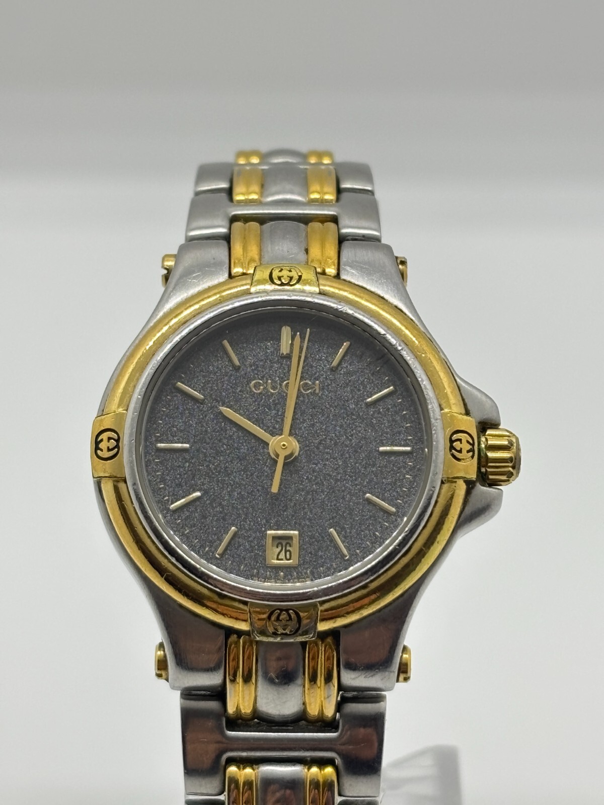 Gucci 9040L Two-Tone Black Dial Quartz Womens Watch Pre-Owned Exc+5 Condition