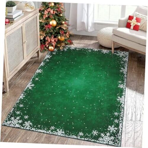Bedroom Area Rug 4x6 Indoor Xmas Area Rug Non-Slip 4 x 6 Feet Xmas Snow Green