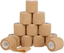 12-Rolls Tan Self Adhesive Bandage Wrap, Vet Tape, Medical Tape (2 In x 5 Yds)