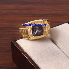 Natural Smoky Quartz  CZ Gemstones 925 Sterling silver Gold Plated Ring 9949