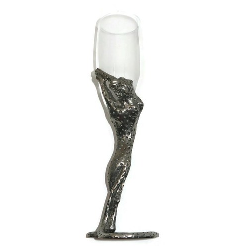 Selangor Pewter FRANKLI WILD Cheetah/Panther/Puma/Cat Champagne Flute 9 5/8" T - Picture 2 of 6