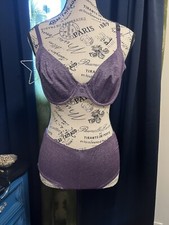 Victoria Secret Unlined Semi Demi Purple Bra 36D Panty Set Large