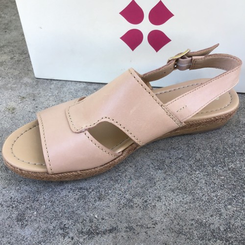 Naturalizer Sandals Women Sz 7.5 W Reese Open Toe Slingback Wedge Beige Leather - Picture 3 of 9